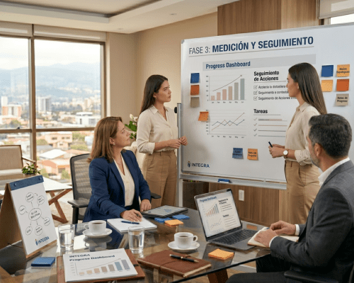 Coaching Gerencial 3 Coach revisando avances y métricas con un participante para dar retroalimentación y seguimiento