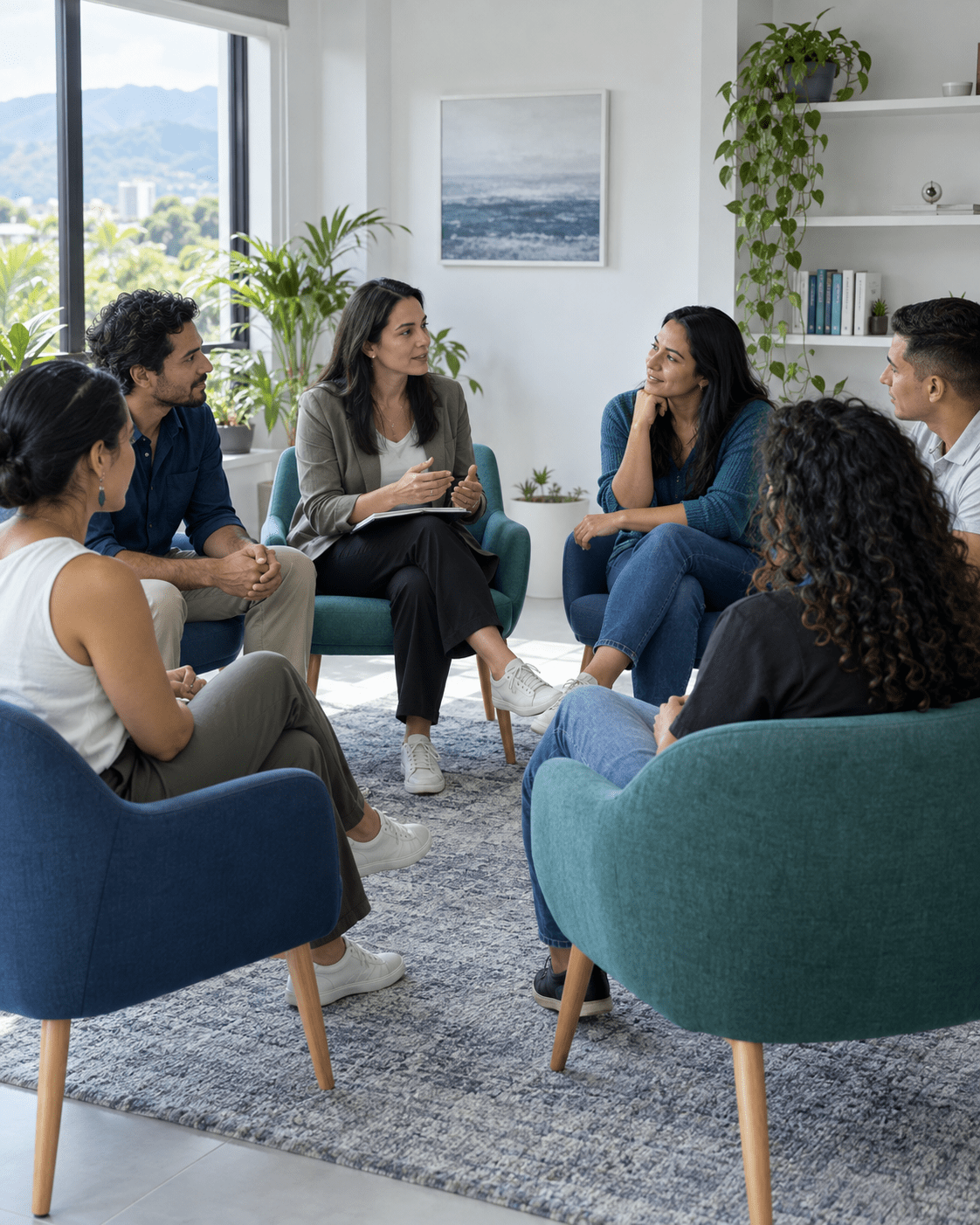 Sesión de terapia grupal en un espacio de escucha y apoyo